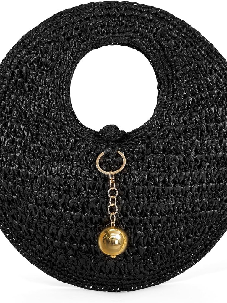 Woven Straw Beach Bag For Women Handmade Raffia Circle Bag, Summer Boho Chic Tot
